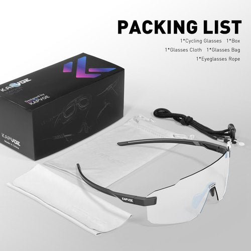 KAPVOE Photochromic Cycling Glasses for Men Women Sport Sunglasses UV Protection Driving Mountain Running MTB Frameless K341