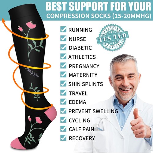 Laite Hebe Compression Socks - Graduated Support for Enhanced Circulation | 6 Pairs for Men & Women