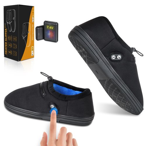 Heated Slippers, Amiable 7.4 V Unisex Foot Warmer with Anti-Touch Function, Heated Shoes with Dual Switches, Electric Slippers, Cordless Heat Feet Warmers with Rechargeable Battery（M）