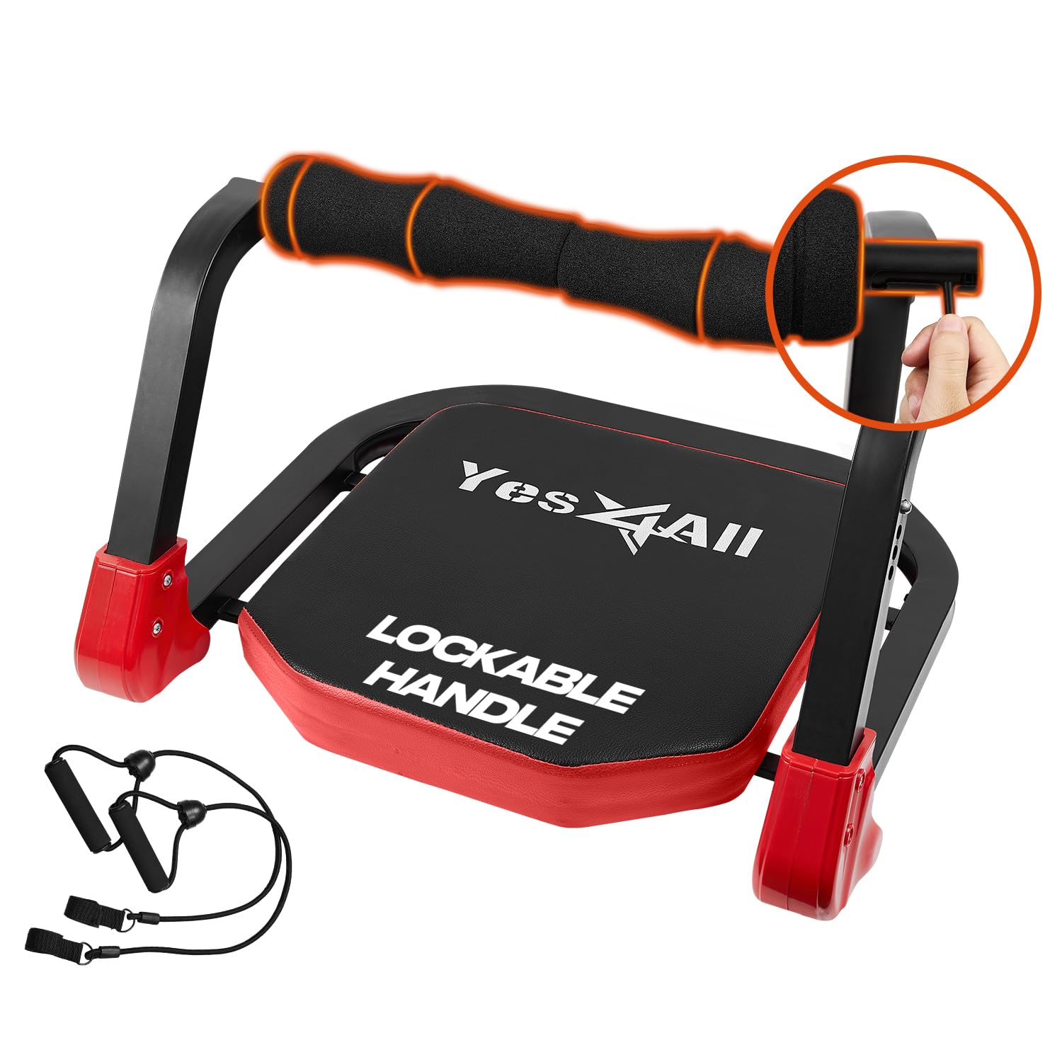 Yes4All Ab Crunch Machine For Total Body & Core Abdominal, Situp Lockable With Ergonomic Foam Handle & 2 Resistance Bands