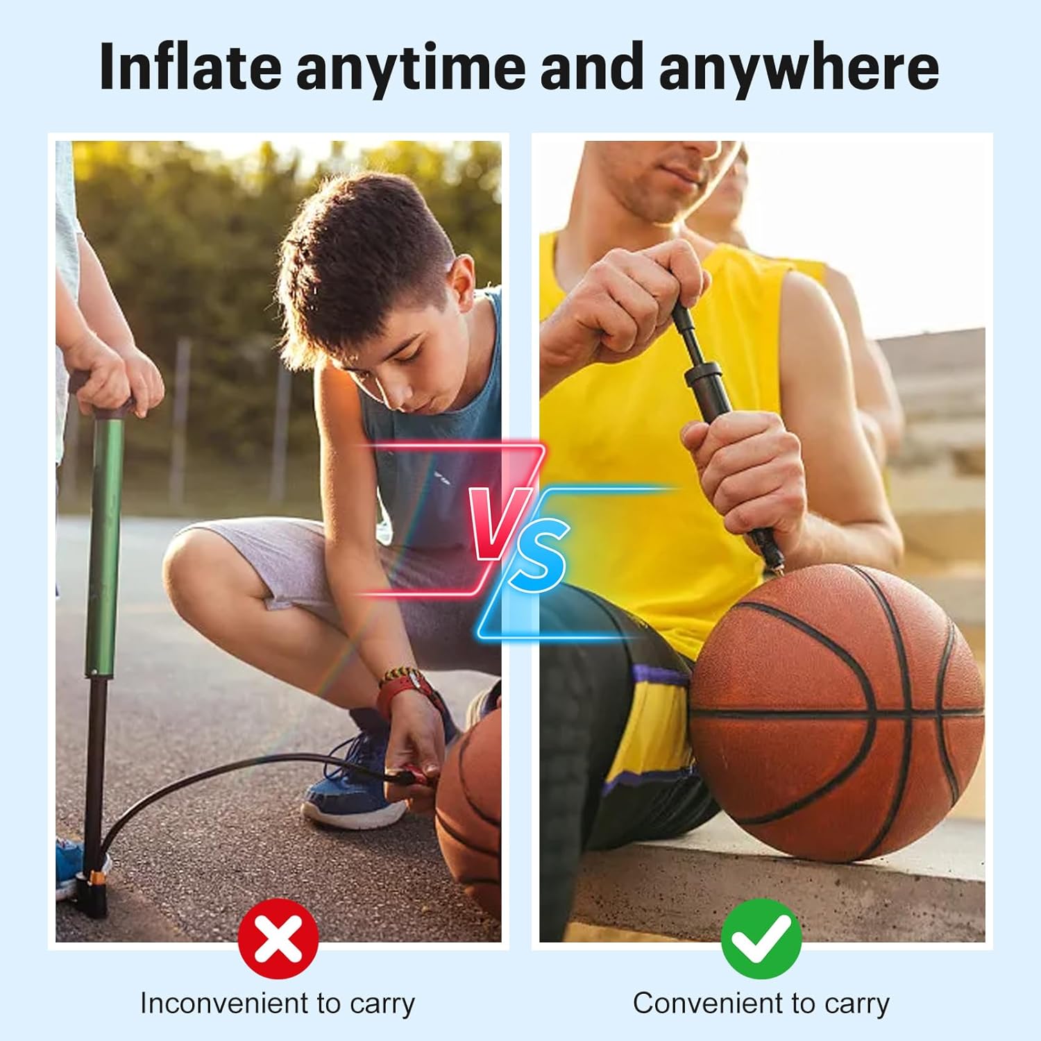 Portable Ball Pump with Needle - Compact Hand Pump for Basketball, Football & Volleyball