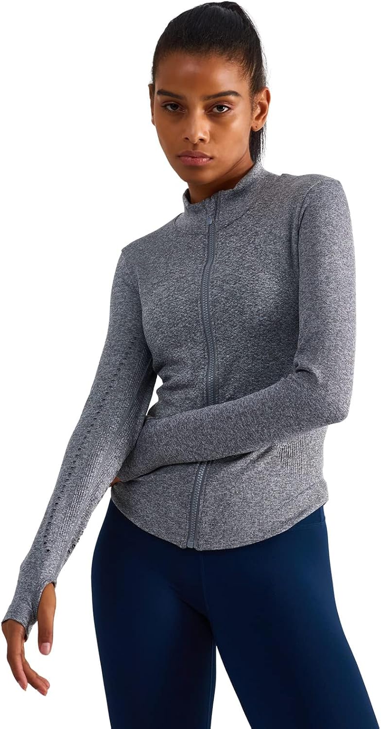 Sphinx Cat Women's Athletic Long Sleeve Zip Jacket - Slim Fit Workout & Yoga Wear with Thumb Holes