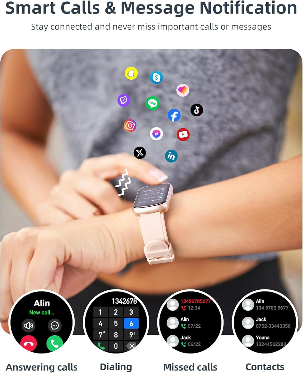 Parsonver Fitness Tracker - Heart Rate & Sleep Monitor | IP68 Waterproof Smart Watch, Rose Gold