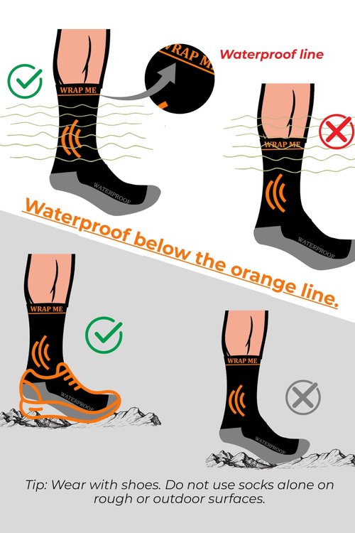 WRAP ME Waterproof Socks for Men Women, Ultimate Warmth with Merino Wool, Waterproof Hiking Socks with Breathable Cushion