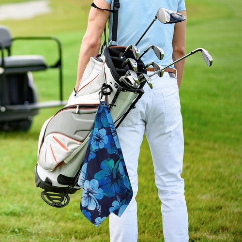 BEITUOLA Tropical Floral Golf Towel 2 Packs Blue Hibiscus Flowers Golf Towels for Golf Bags Men Women Hawaiian Plants Microfiber Waffle Towel with Clip Funny Gift Accessories
