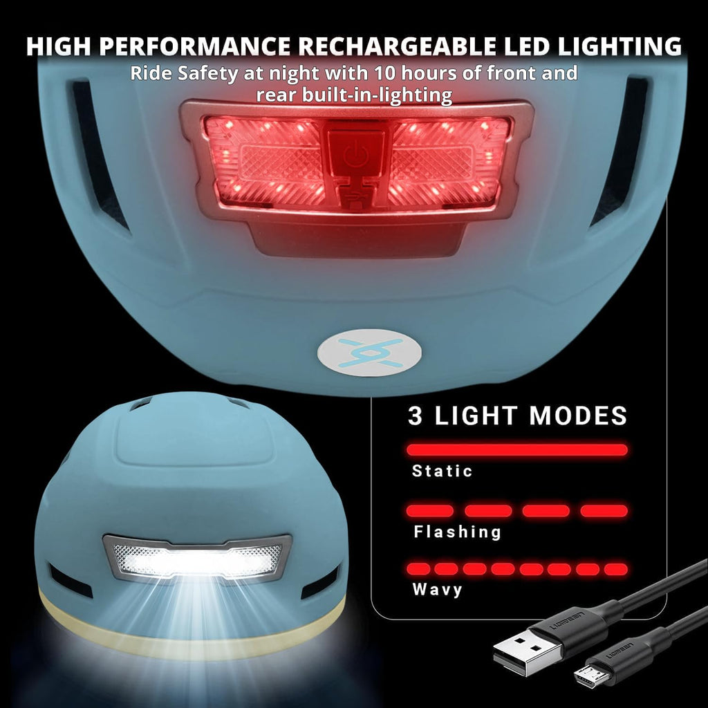 XNITO Bike Helmet - Dual Certified Urban Bicycle Helmet with LED Lights for Adults | CPSC & NTA-8776