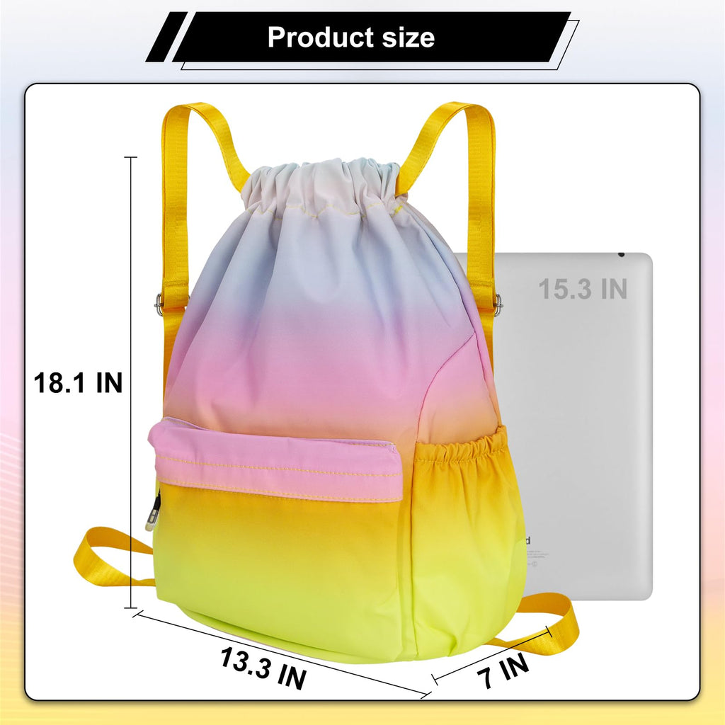 HOLYLUCK Drawstring Backpack Sports Gym Bag Water Resistant String Bag Cinch Sackpack with Side Zipper Pocket for Shopping Sport Yoga - Rainbow gradient