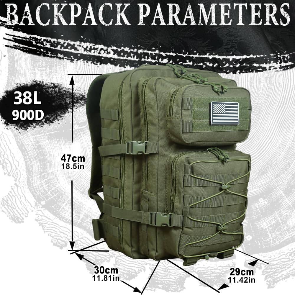 Skiennix Military Tactical Backpack - 3-Day Assault Pack with Molle System | Black, 38L Capacity