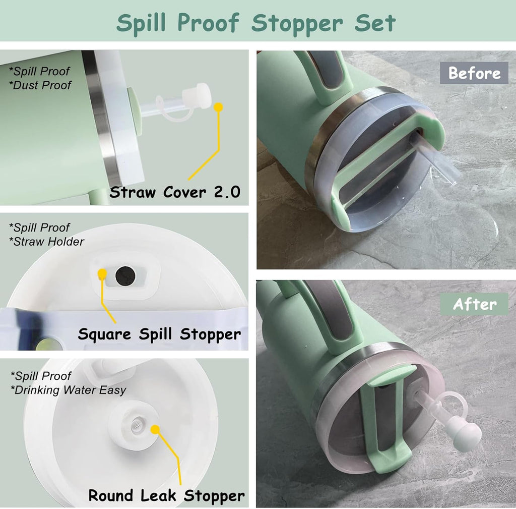 Stanley Cup Accessories Set - 3-Piece Silicone Spill-Proof Stopper & Cute Flowers Handle Charm | Matcha Cream