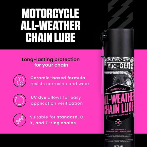 Muc Off All-Weather Motorcycle Chain Lube - Premium 400ml Motorbike Chain Lubricant Spray