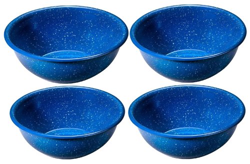Enamelware for Camping and Backpacking - Enamel Cookware Gear Essentials for Camping and Backpacking (Made by Caddis Sports) (6 Inch Bowl (4 Pack))