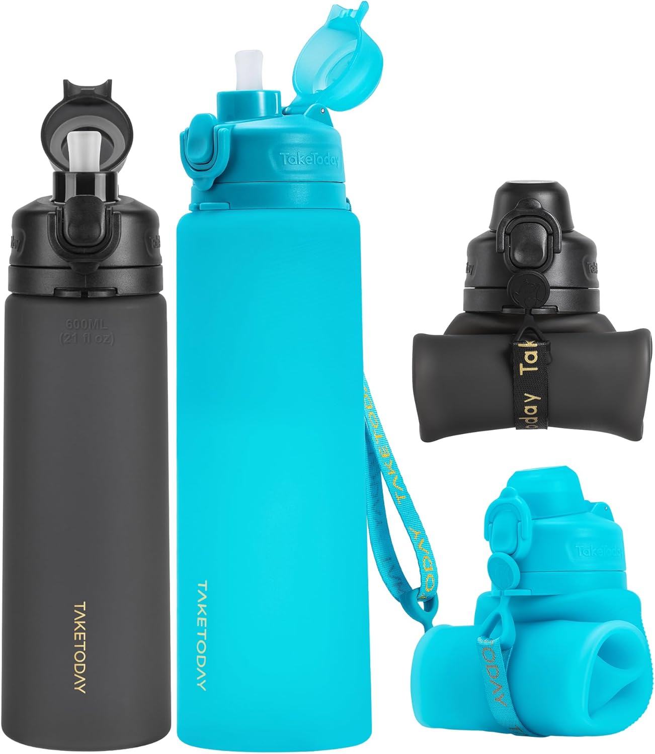 TakeToday Collapsible Water Bottles - 32oz & 20oz | Compact, Leakproof Silicone for Travel & Hiking