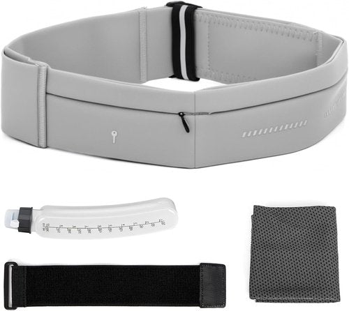 Lsnisni Slim Running Belt - Adjustable Waist Pack with Water Bottle & Towel Holder | Medium Grey