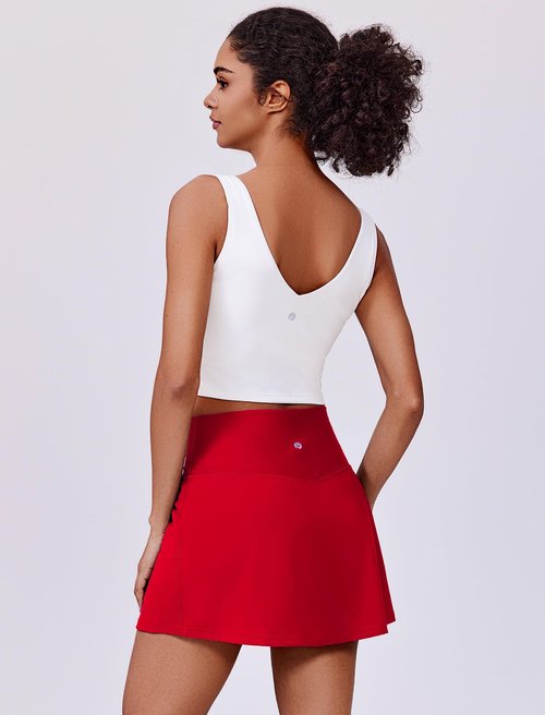PINSPARK Skorts for Woman Stretchy Tennis Skirts Built-in Shorts Workout Skort Skirts Lightweight Golf Skort Activewear, Red Medium