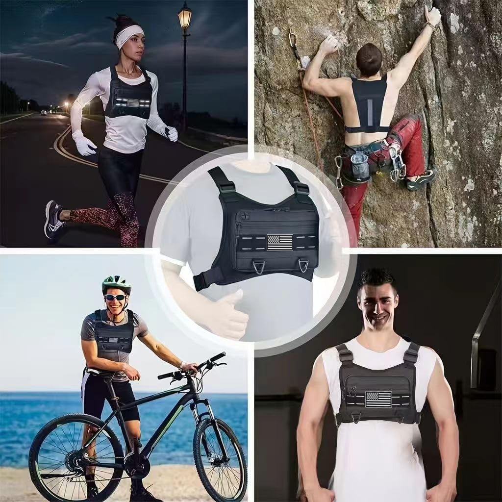 Running Chest Bag Tactical Running Vest with Pistol Holster Versatile Motorcycle Chest Pouch CCW Chest Pack