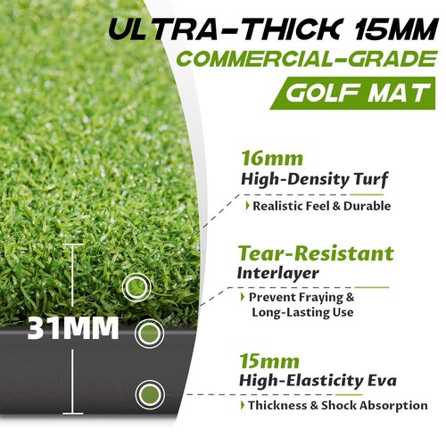 Bltend Golf Mat 31mm Thickened: 5x4ft Heavy-Duty Golf Hitting Mats Practice Indoor, Elite Dense Artificial Turf Matt Training Aid for Backyard/Garage/Driving Range/Simulators, Ideal Gifts for Men