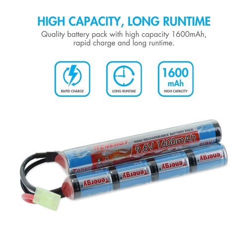 Tenergy 9.6V NiMH 1600mAh Rechargeable Butterfly Battery Pack with Mini Tamiya Connector for AEG