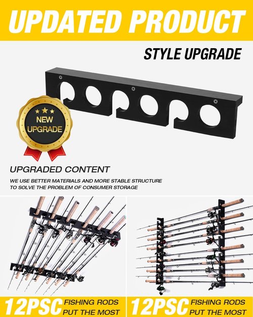 Ghosthorn Fishing Pole Rod Rack - Wall/Ceiling Mounted Storage Organizer for Fishing Gear | Durable Design