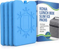 Kona Slim Ice Packs - Reusable Quick Freeze Freezer Packs for Lunch Boxes & Coolers | 4 Pack (Blue)