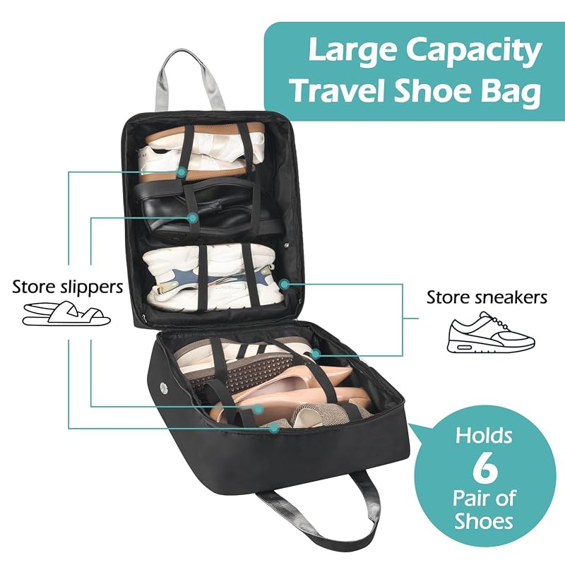 Black Travel Shoe Bags – 13.58 x 9.45 x 16.73in, 2-Compartment, Nylon, ZHIERNA