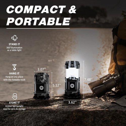 DIBMS Solar Camping Lantern - 4-Pack Collapsible LED & USB Rechargeable Emergency Lights | Ideal for Camping & Power Outages