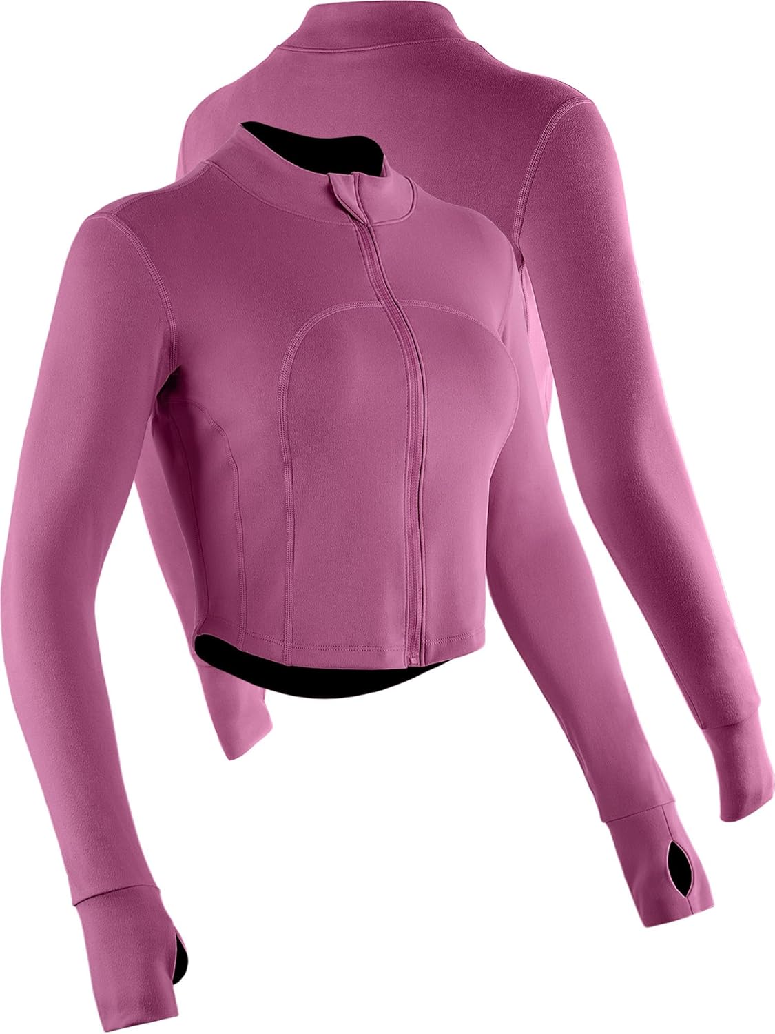 CADMUS Butterluxe Women's Workout Jacket - Long Sleeve Full Zip Slim Fit Crop Top with Thumb Holes for Running