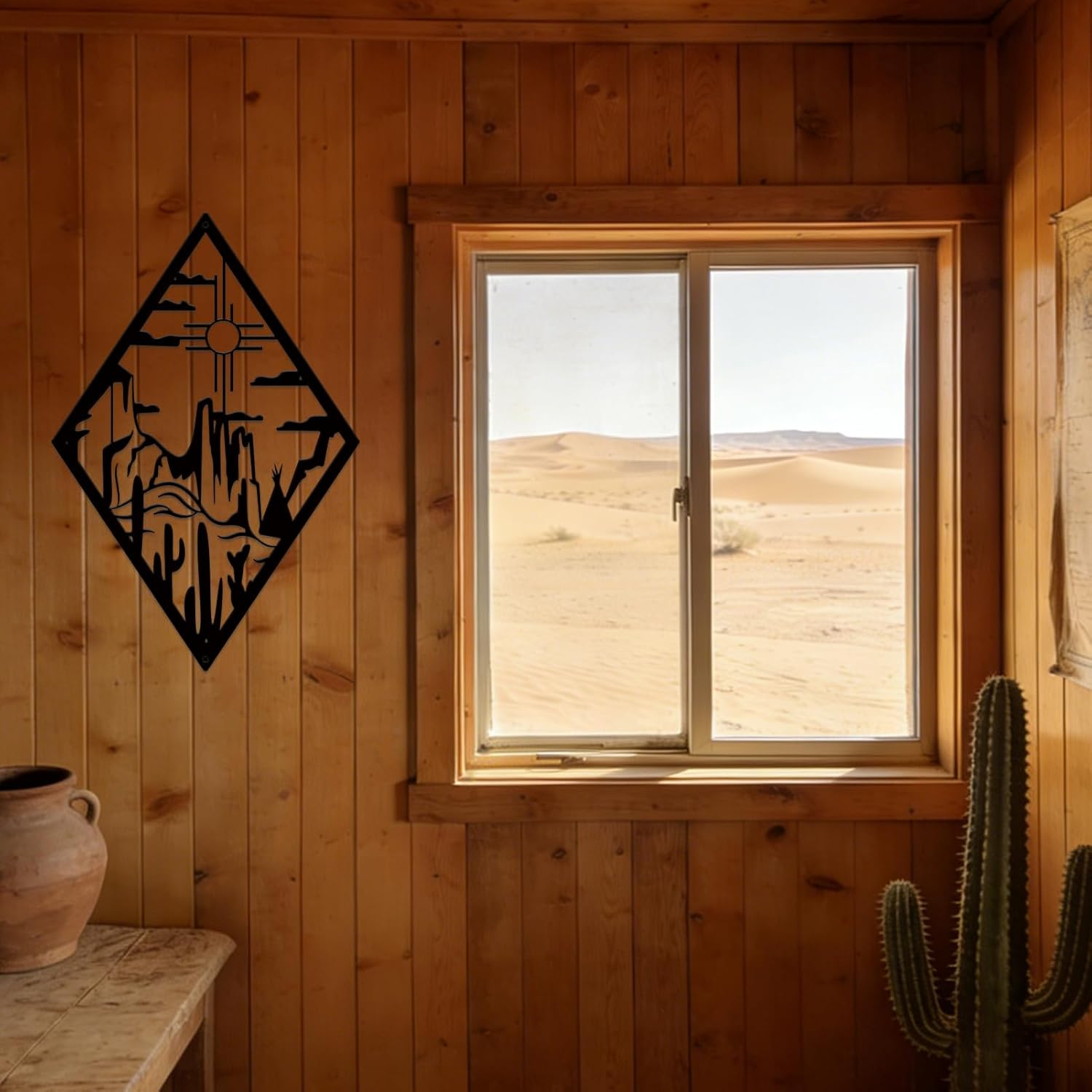 Resama Metal Cactus Wall Decor - Modern Desert-Themed Art for Home & Office | 13.7"x9.2", Black