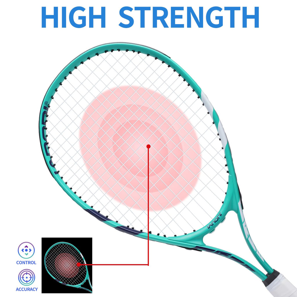 Tennis Racket for Kids 23'' Kid's Tennis Racquet Set of 2-2 Chird Tennis Rackets with 3 Balls,2 Grips,2 Vibration Dampers(Red and Green)