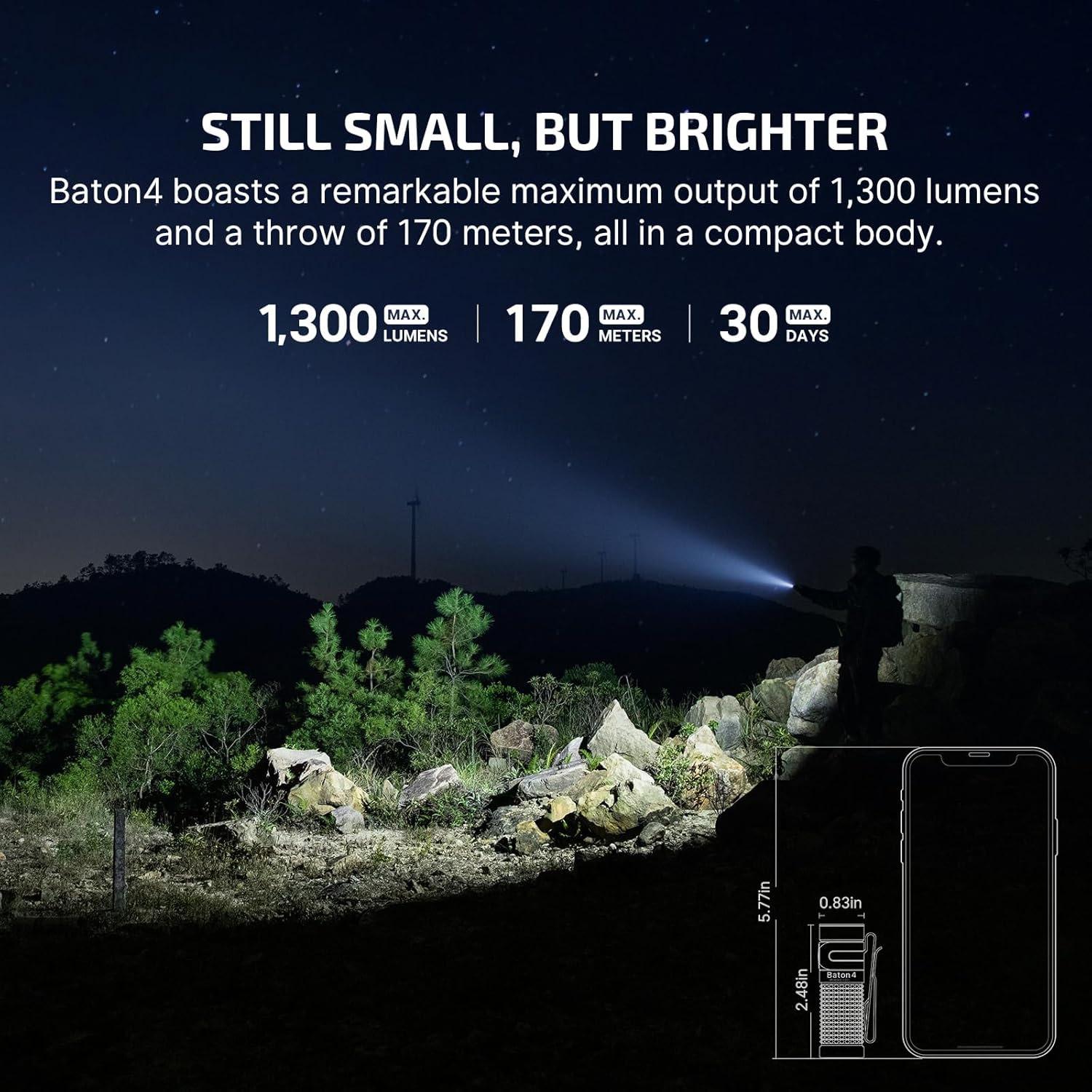OLIGHT Baton4 Rechargeable EDC Flashlight - 1300 Lumens, IPX8 Waterproof, Multiple Modes | Compact Orange Design for Home & Camping