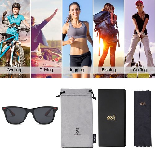 SOJOS Polarized Sports TR90 Sunglasses for Running Cycling Fishing Golf Driving SJ2101 with Black Frame/Grey Lens