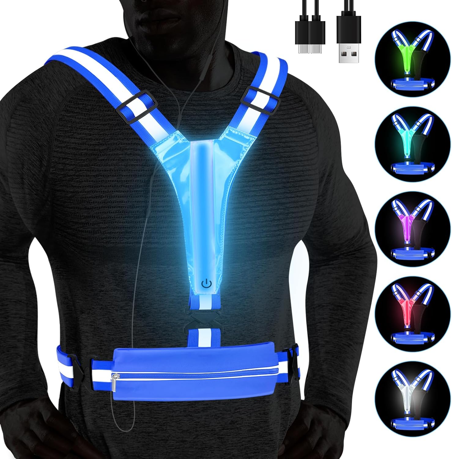 Skiennix LED Reflective Running Vest - Rechargeable High Visibility Safety Gear for Night Runners | Adjustable Fit