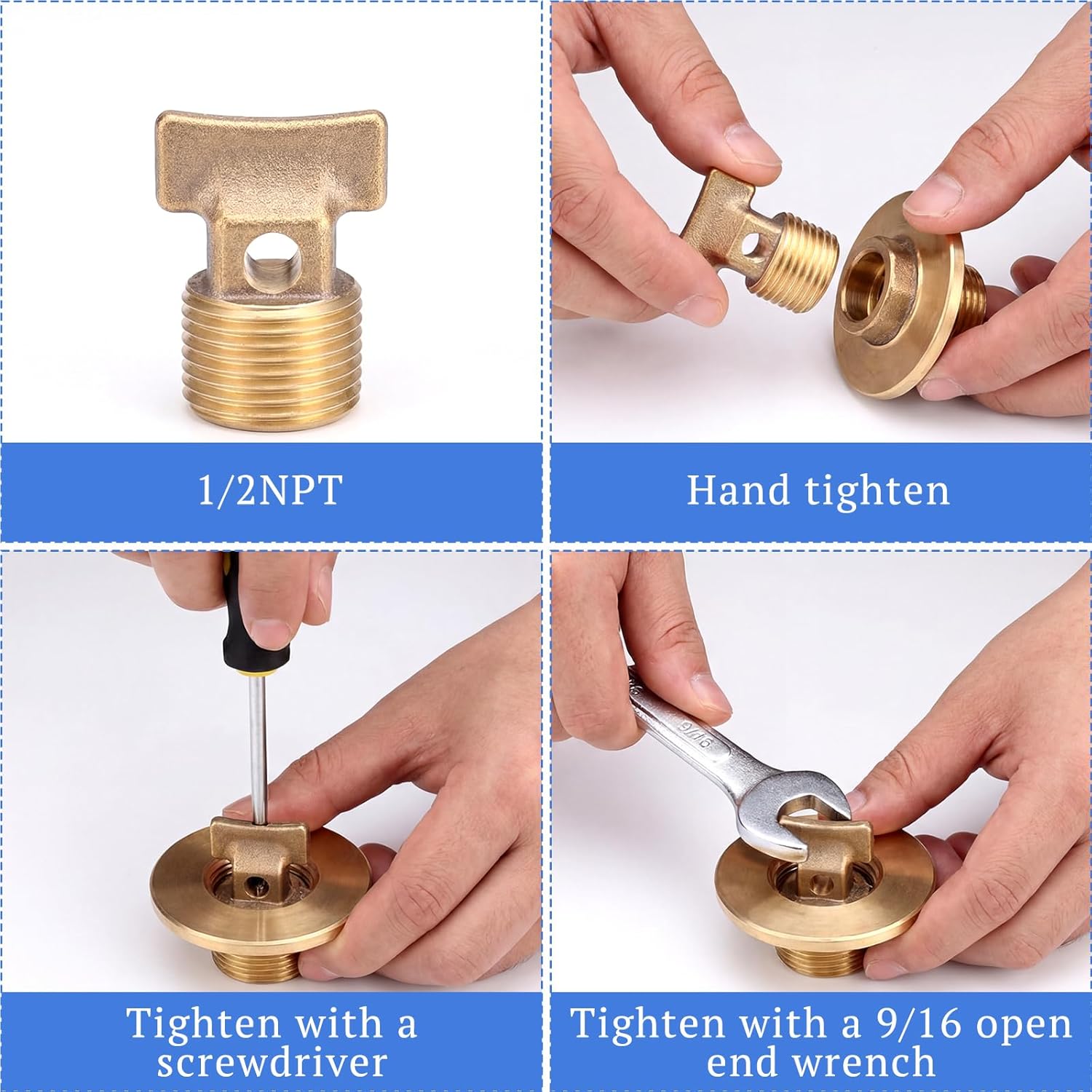 Skiennix 4 Pcs Solid Brass Boat Drain Plugs - 1/2" NPT Garboard Plug for Hulls | Durable & Reliable