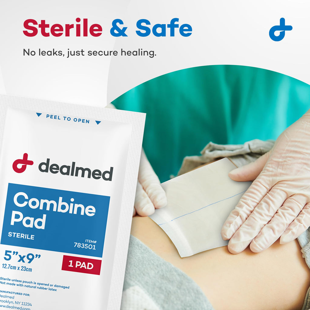 Dealmed Abdominal Combine Pads 5"x9" (20-Pack) Sterile Individually Wrapped, ABD Pads, Absorbent, Non Adherent for Wound Care, Drainage, First Aid, 20/Box (1 Pack)