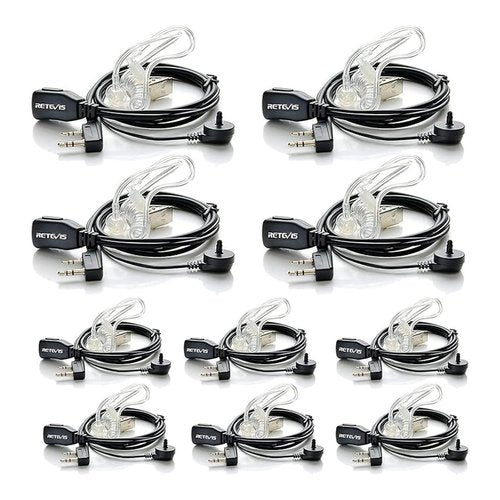 Case of 10, Retevis Walkie Talkies Earpiece with Mic 2 Pin Acoustic Tube Headset, for RT22 RT21 RT68 H777, Compatible with Pxton Baofeng BF-888S BF-T26 Kenwood walkie talkie, Two Way Radio Earpiece