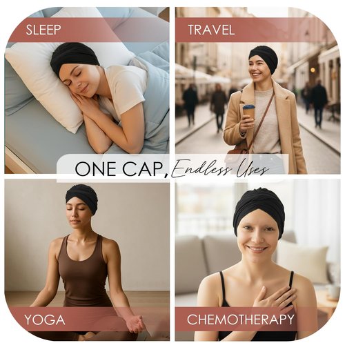 Soft Chemo Headwear for Women Hats for Cancer Patients Head Wraps Alopecia Head Coverings Chemotherapy Must Haves Care Gifts Womens Turbans Cancer Headwear for Women Chemo Beanies Black