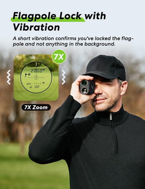 Flysocks Golf Rangefinder - 1200 Yards Laser Finder with Slope & 7X Magnification | Rechargeable with Flagpole Lock