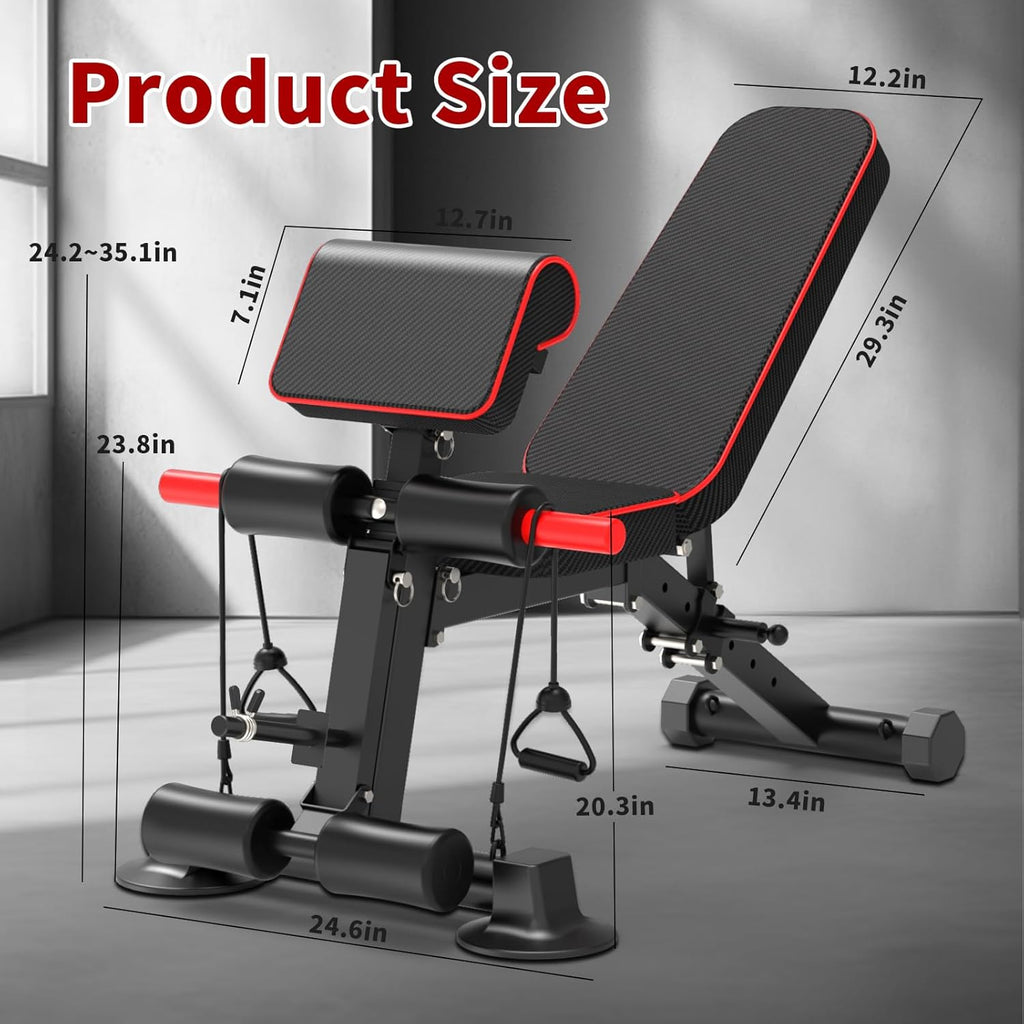 Skiennix Adjustable Weight Bench - Foldable Utility Workout Bench for Home Gym | Supports 600LBS