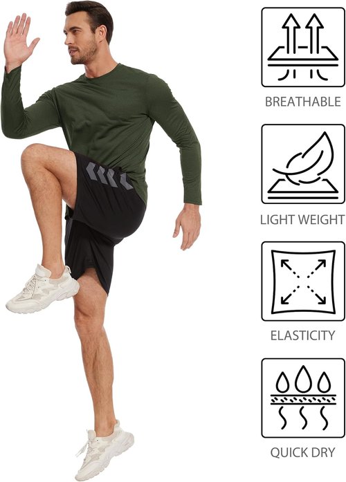 Kinglaman Long Sleeve Athletic Shirts for Men - Dry Fit UPF 50+ UV Sun Protection | 6 Pack