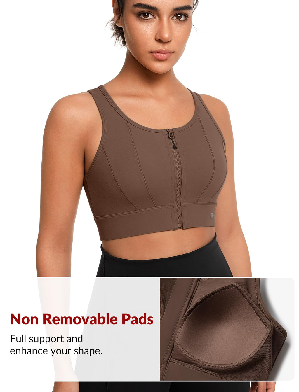 Yvette Front Closure Sports Bras for Women High Support Large Bust Supportive Sports Bra High Impact for Running,Coffee,L+