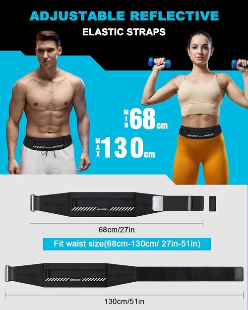 HAISSKY Running Belt - Slim Fanny Pack for Men & Women | Jogging Phone Holder & Money Belt (27" - 51" Waist)