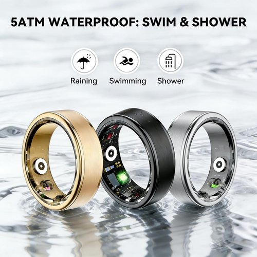 **Skiennix Smart Ring - 24/7 Activity Tracking, Stress & Sleep Monitoring | Black, Size 8**