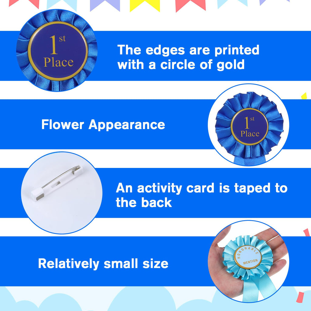 4 PCS Award Ribbon Rosette Set, Grand Prize Ribbon Winner Victory Ribbons, Satin Participation Ribbons 1st 2nd 3rd Place Honorable Mention Prize Badge Medals Deluxe Recognition-Ribbon for Classroom