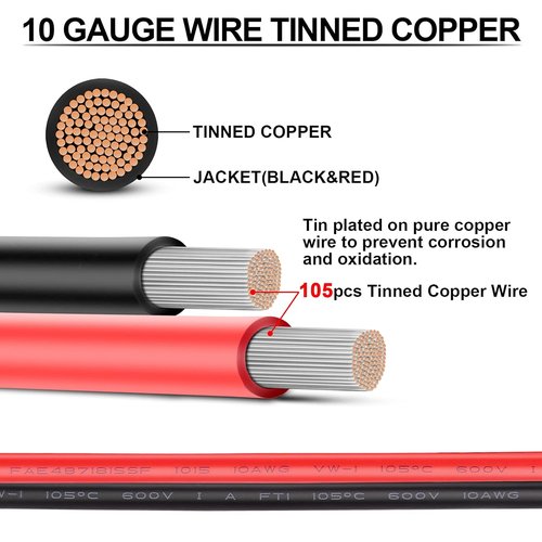iGreely 10 Gauge Tinned Copper Electrical Wire - 30 FT Red & 30 FT Black for Solar, Automotive & Marine Use