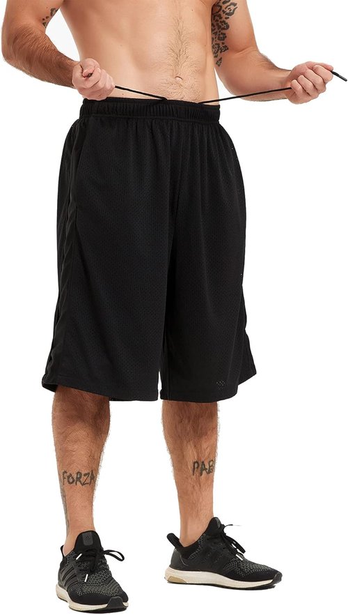 HQUEC Men's Athletic Basketball Shorts - 12" Loose-Fit Workout Shorts with Pockets