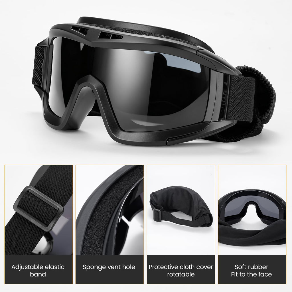 Triple Threat Tactical Goggles: Anti-Fog, 3x Lens & UV400 - Military Grade Protection for Airsoft, Shooting, and Outdoor Sports
