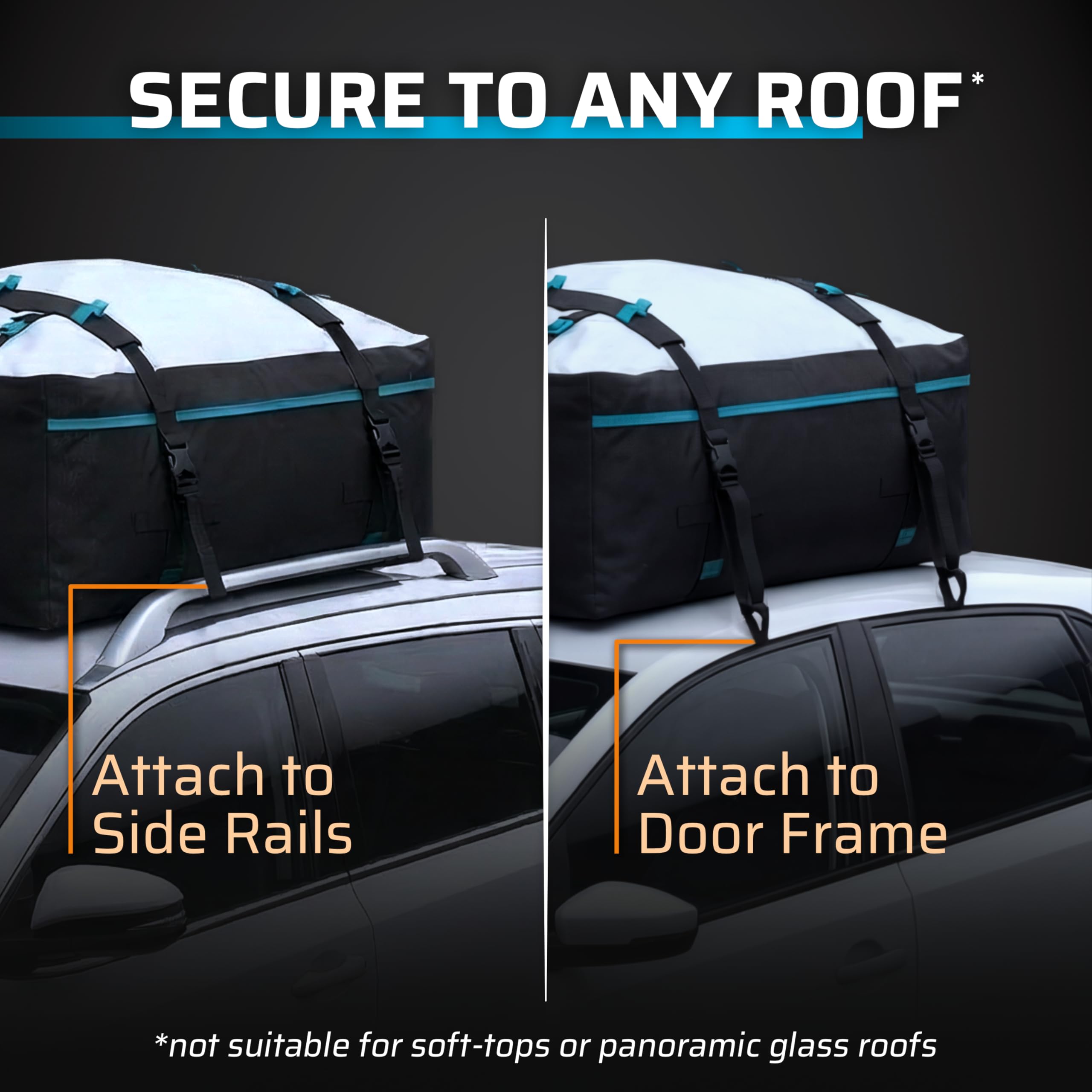 Wild Xplorer Rooftop Cargo Carrier - 23 Cubic Feet (XXL), Waterproof Soft Shell Car Roof Cargo Carrier, Heavy Duty Car Top Luggage Cargo Bag with Patented Door Hooks and Non-Slip Mat