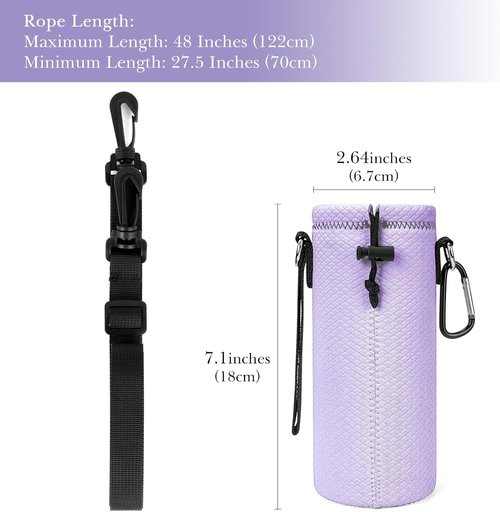 Linkidea Water Bottle Carrier - Shoulder Strap for Hydroflask & CamelBak | Light Purple Sling Bag Holder
