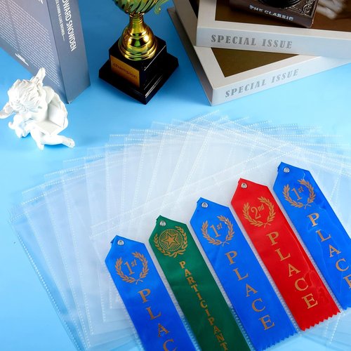 Henoyso Award Ribbon Organizer - Clear Plastic Holder with 50 Blank Pages for 3-Ring Binders