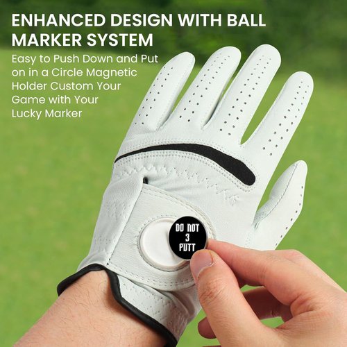 Cabretta Leather Golf Gloves for Men - Premium Soft Grip with Ball Marker | Comfortable Fit, Sizes S-XXL