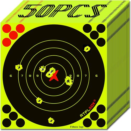 ATFLBOX 8-Inch Fluorescent Yellow Bullseye Shooting Target Stickers - Ideal for Indoor & Outdoor Ranges | Compatible with Handguns, Rifles, Airsoft & BB Guns